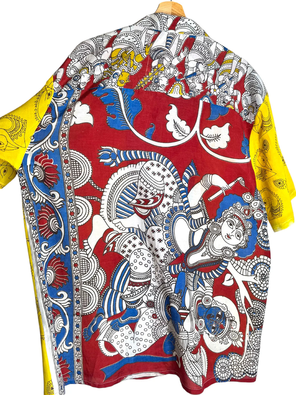 Camicia Etnica Kalamkari Divinità Cotone Giallo - Taglia L