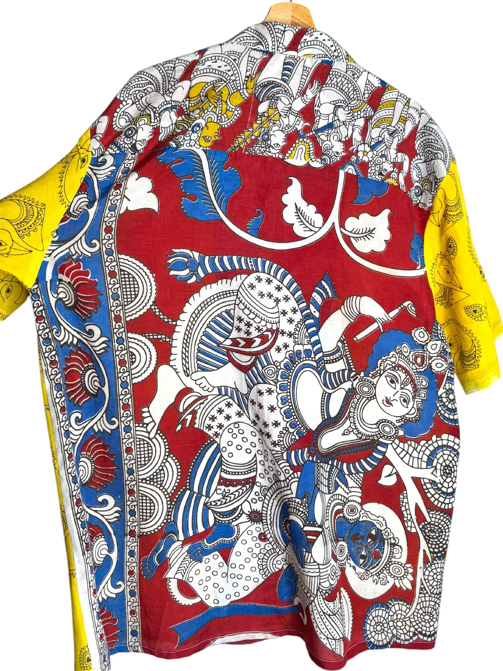 Camicia Etnica Kalamkari Divinità Cotone Giallo - Taglia L
