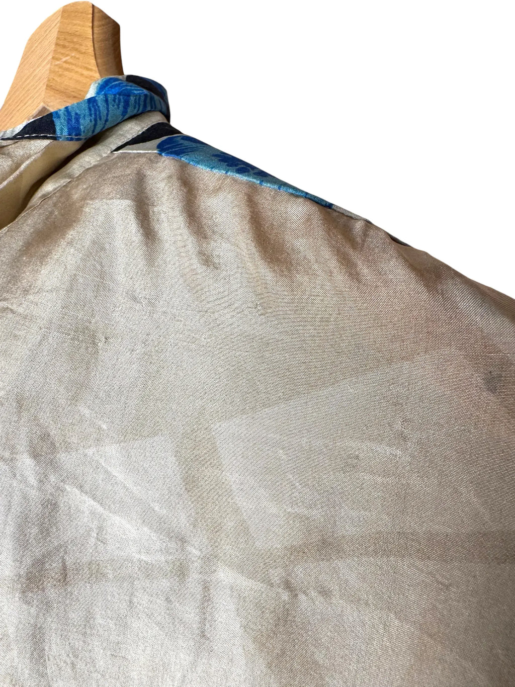 Camicia Etnica in Seta Sari Tulipani Blu Panna - Taglia M
