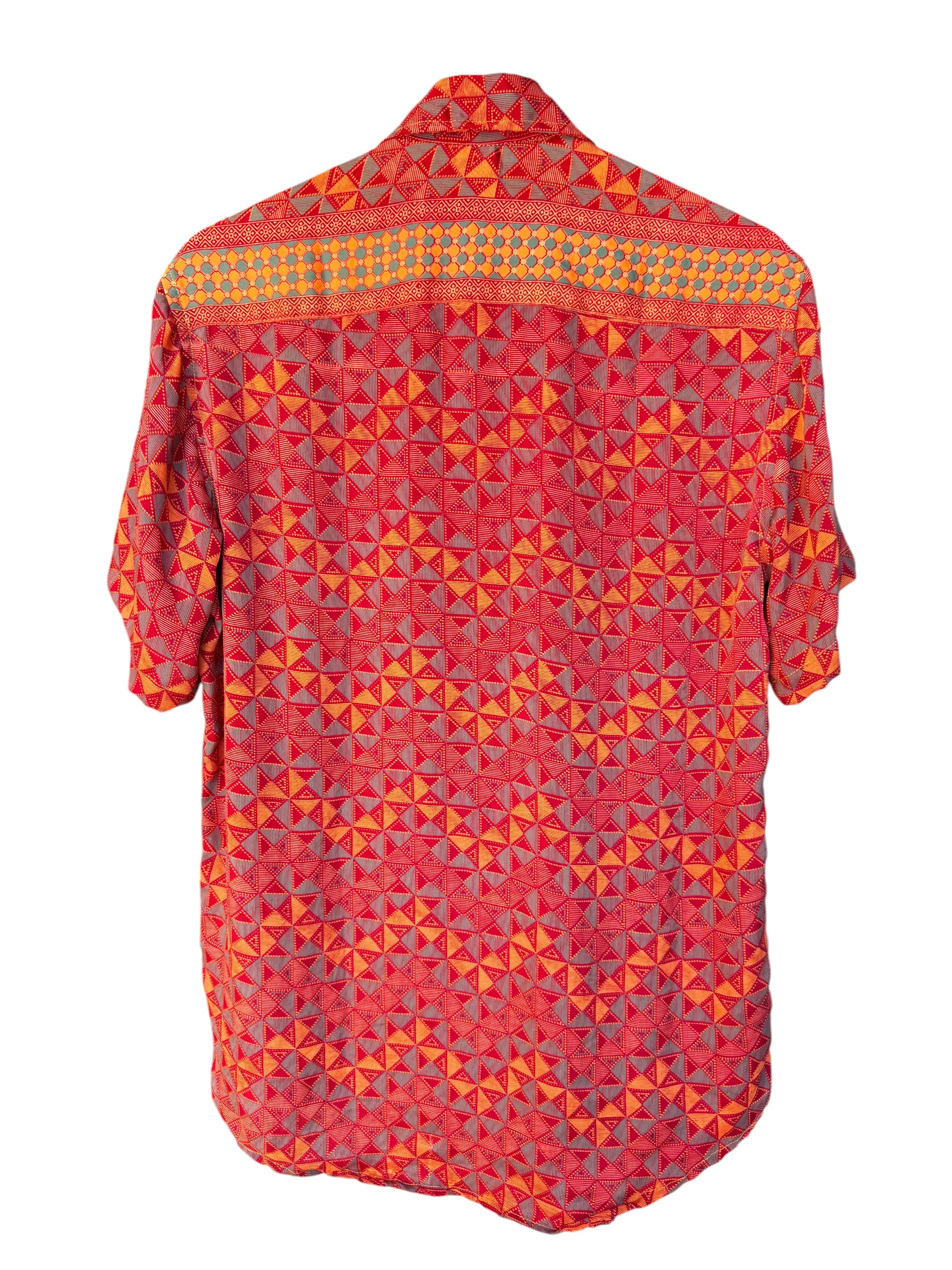 Camicia sari indiani unisex geometrica rossa arancio - Taglia M