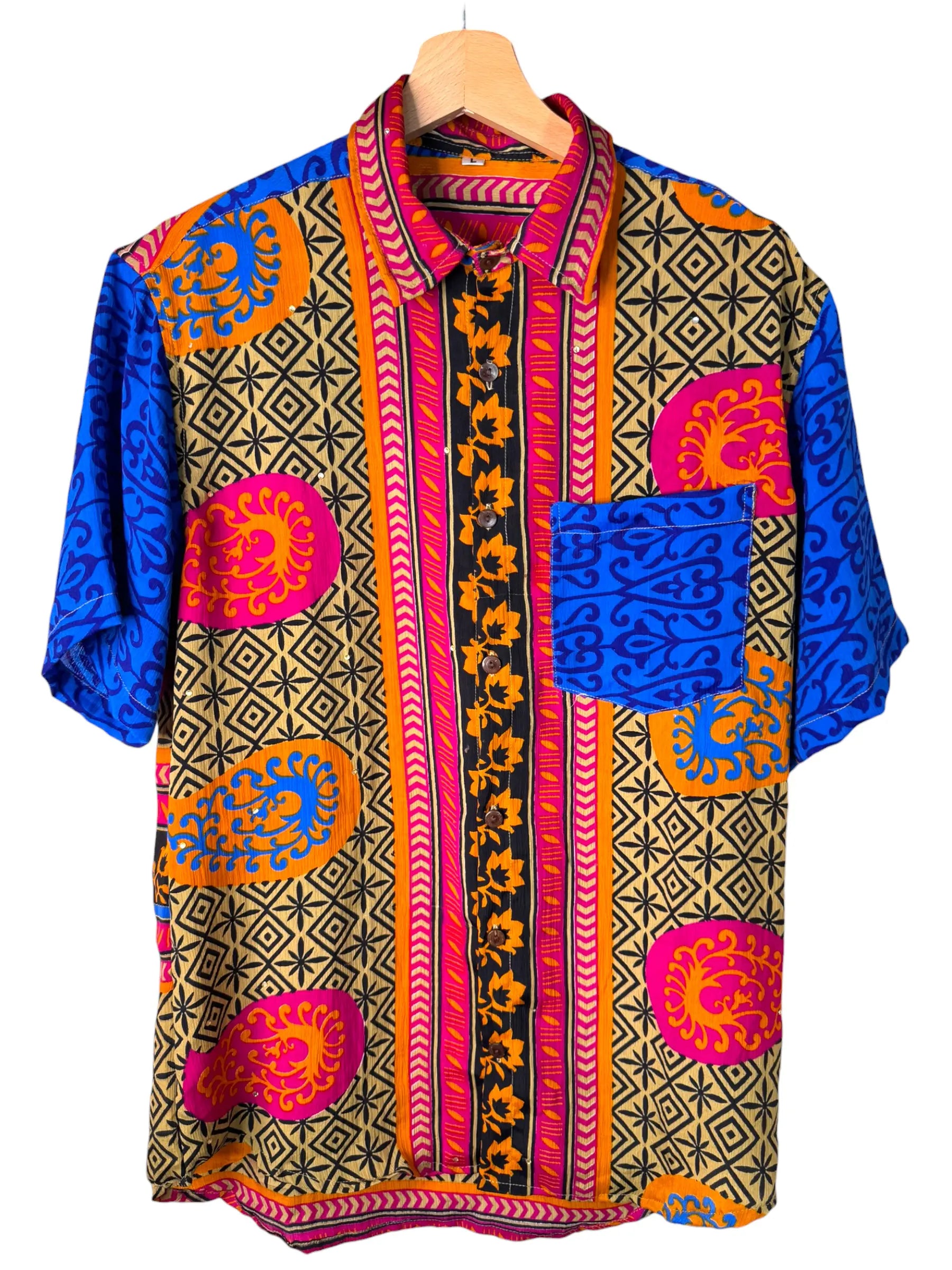 Camicia Particolare Blu e Fucsia - Sari - Taglia L