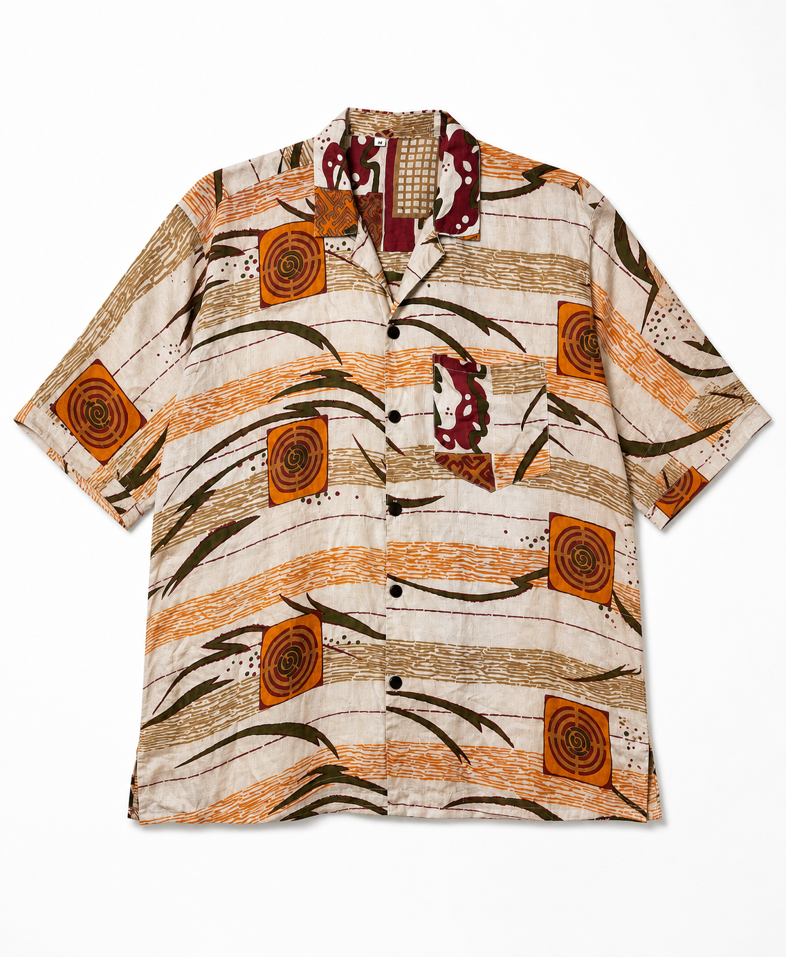 Camicia in Seta Sari Etnica Avorio Arancio Spirali Tribali - Taglia M