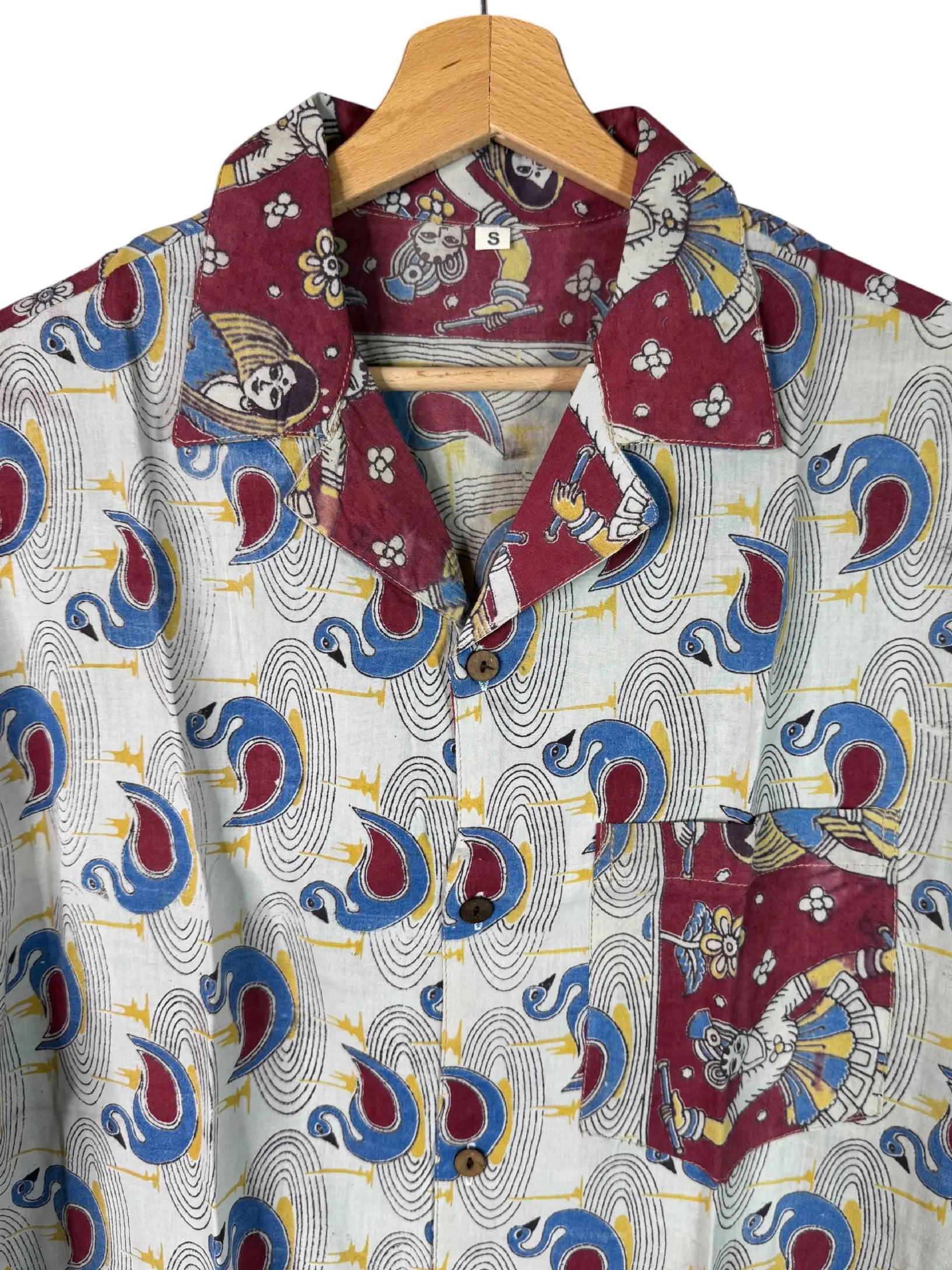 Camicia Etnica Sari Block Print Cigni Avorio e Bordeaux - Taglia S CAMICIE PARTICOLARI
