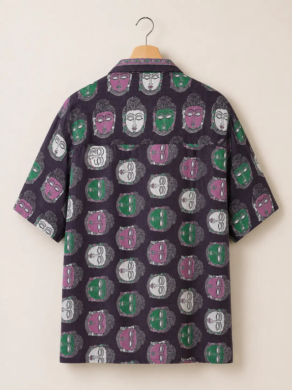 Camicia Etnica Sari Block Print Volti Stilizzati - Taglia L
