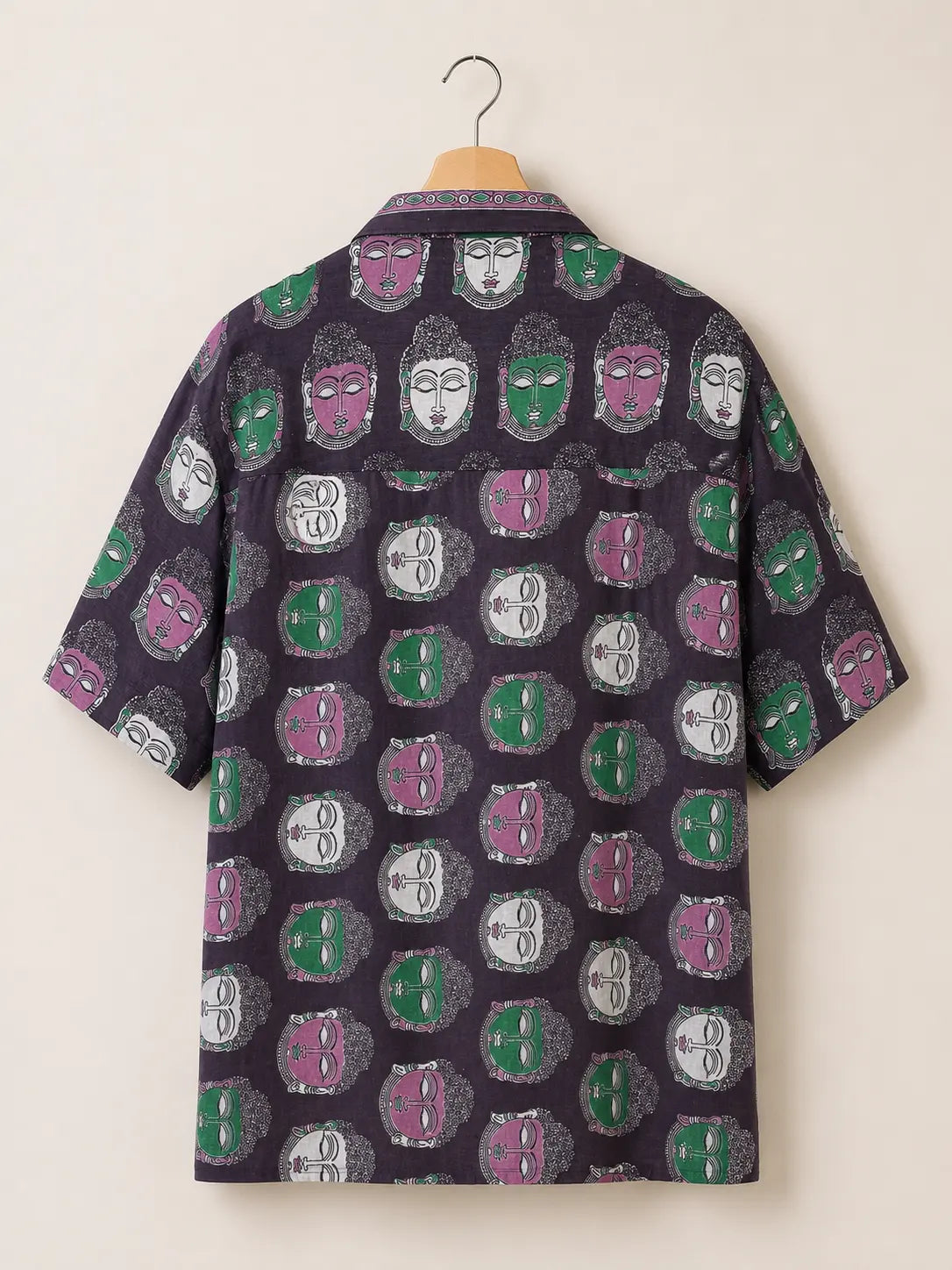 Camicia Etnica Sari Block Print Volti Stilizzati - Taglia L