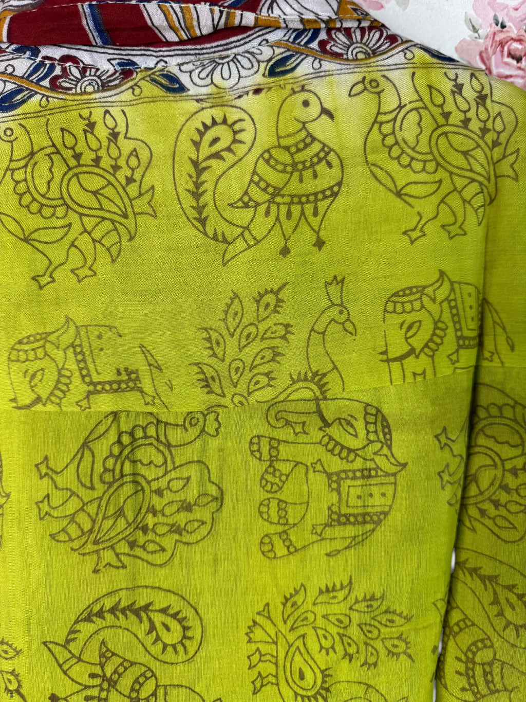 Camicia Unisex Kalamkari Verde Lime con Elefanti - Taglia S CAMICIE PARTICOLARI
