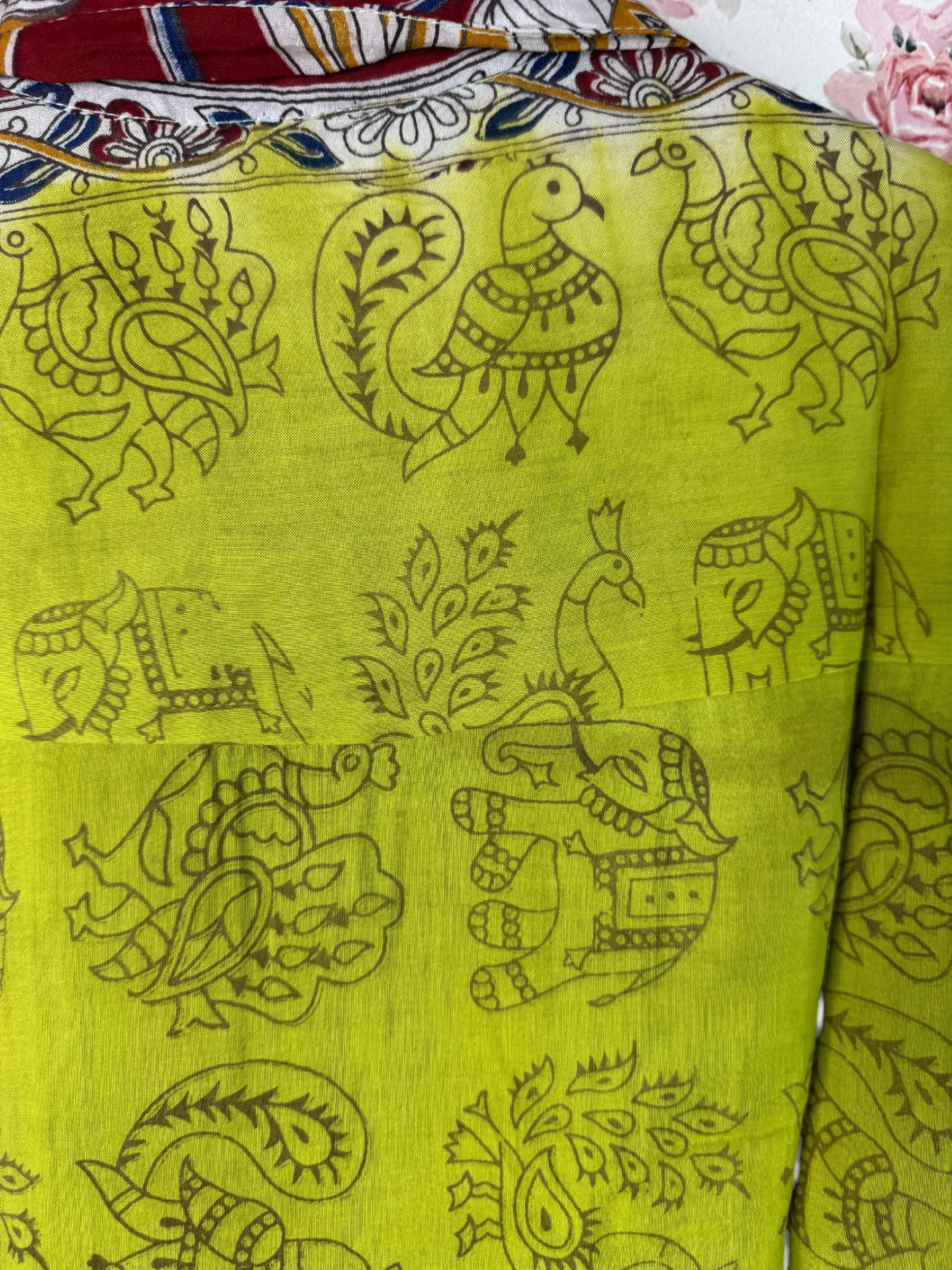 Camicia Unisex Kalamkari Verde Lime con Elefanti - Taglia S CAMICIE PARTICOLARI