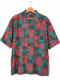 Camicia in Seta Sari Batik Turchese e Fucsia con Righe Unisex - Taglia XL