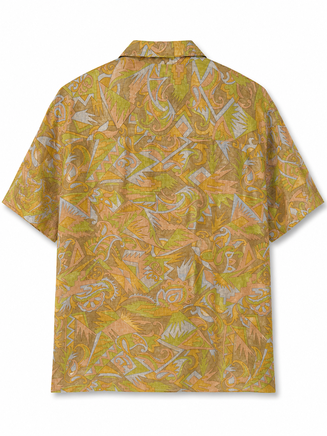 Camicia in Seta Sari Etnica Ocra Verde Paisley Unisex - Taglia XL
