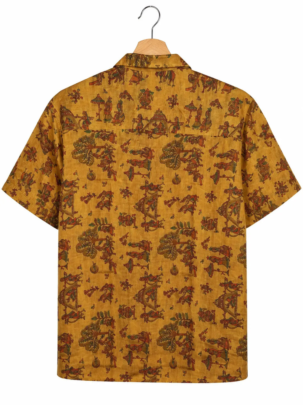 Camicia in Seta Sari Miniature Indiane Ambra Unisex - Taglia S