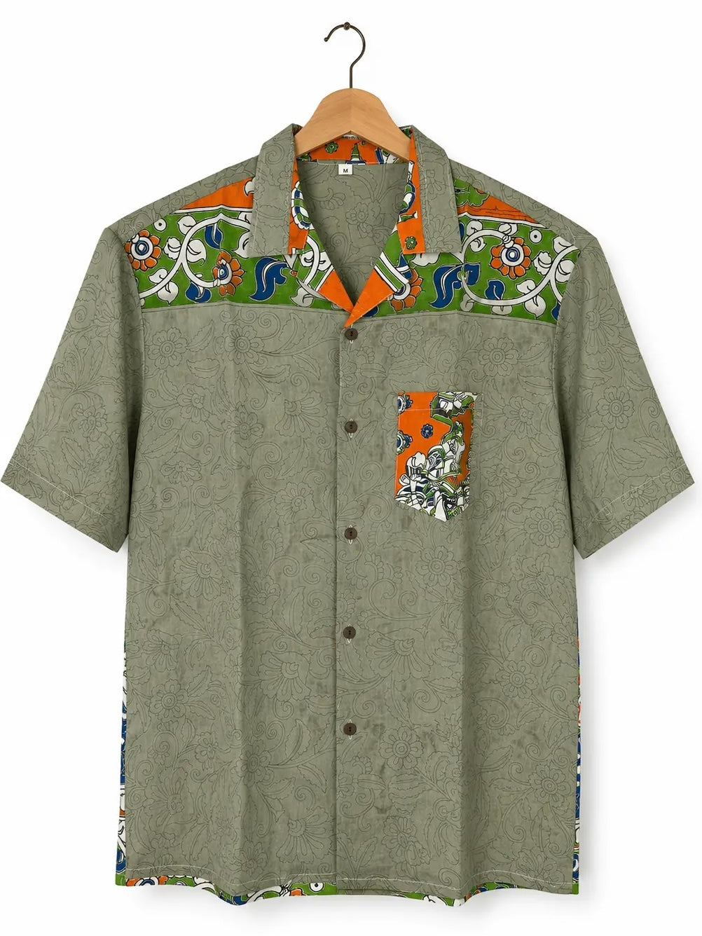 Camicia Sari Block Print Verde Salvia Pavone Unisex - Taglia M CAMICIE PARTICOLARI