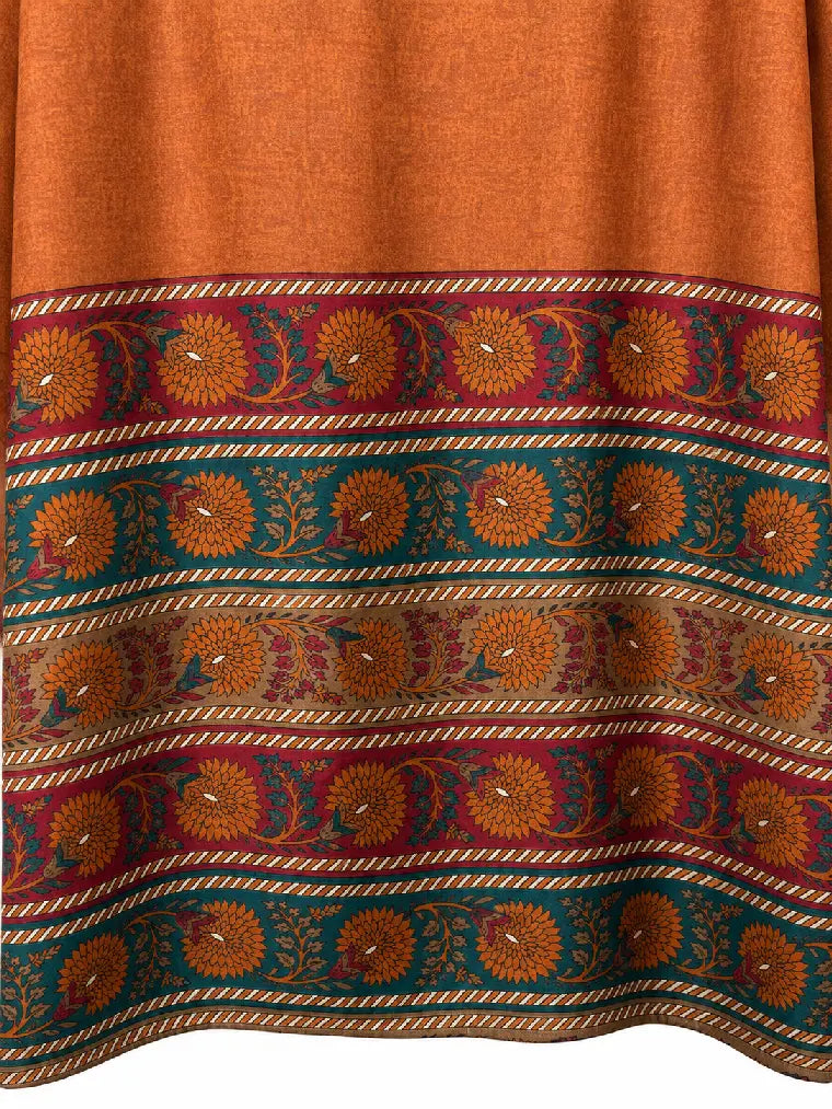 Camicia in Seta Sari Tono su Tono Rame e Bordura Floreale - Taglia XL