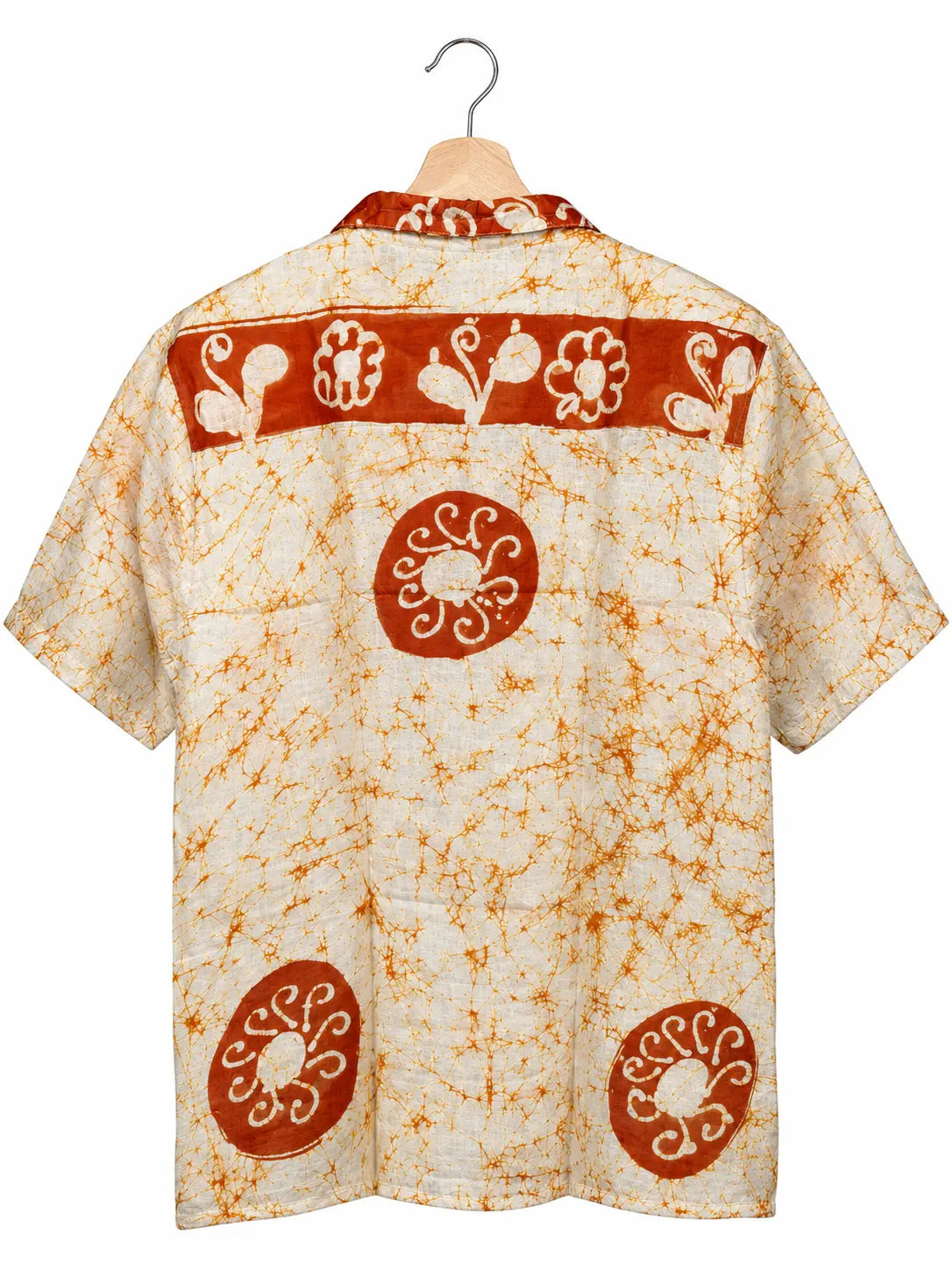 Camicia in Seta Sari Batik Avorio e Terracotta Unisex - Taglia S