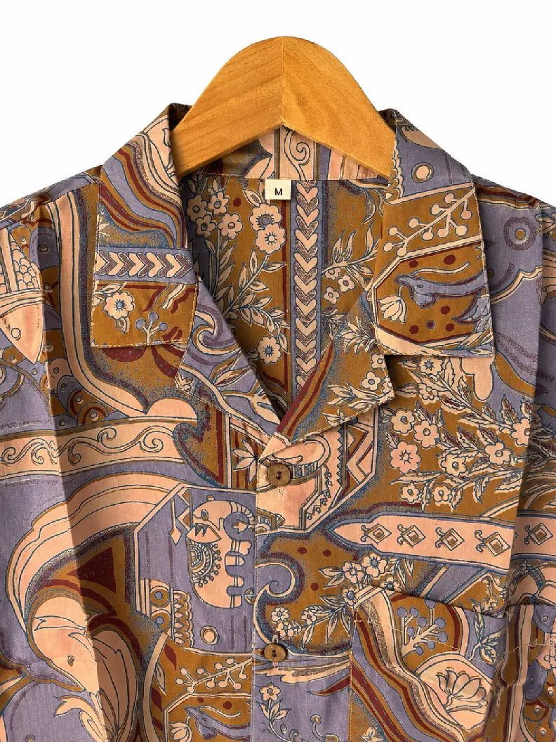 Camicia in Seta Sari Barocca Pervinca e Oro Unisex - Taglia M