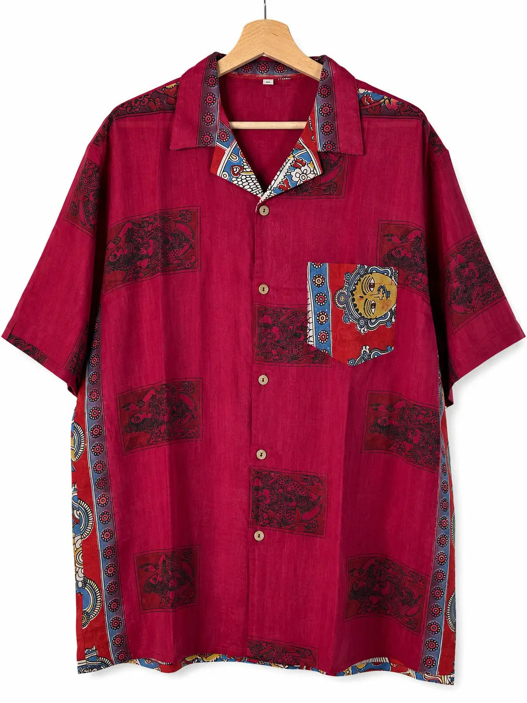 Camicia Sari Block Print Fucsia Pannelli Mitologici Unisex - Taglia M CAMICIE PARTICOLARI