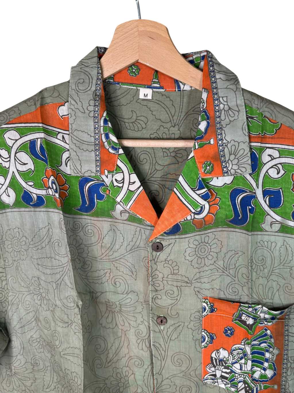 Camicia Sari Block Print Verde Salvia Pavone Unisex - Taglia M CAMICIE PARTICOLARI