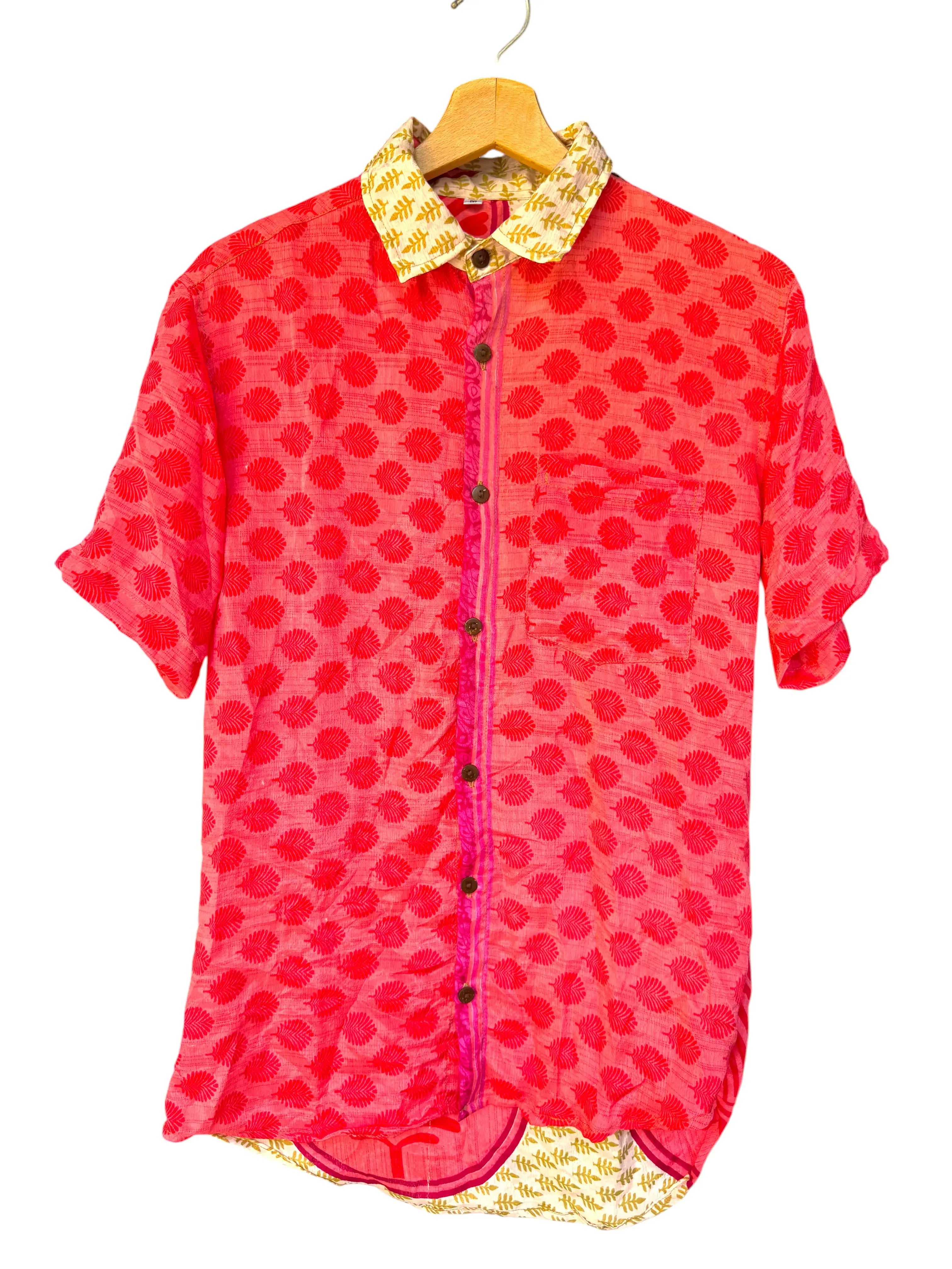 Camicia Etnica Rosa Fluo e Fucsia Boho Vintage Unisex - Taglia M
