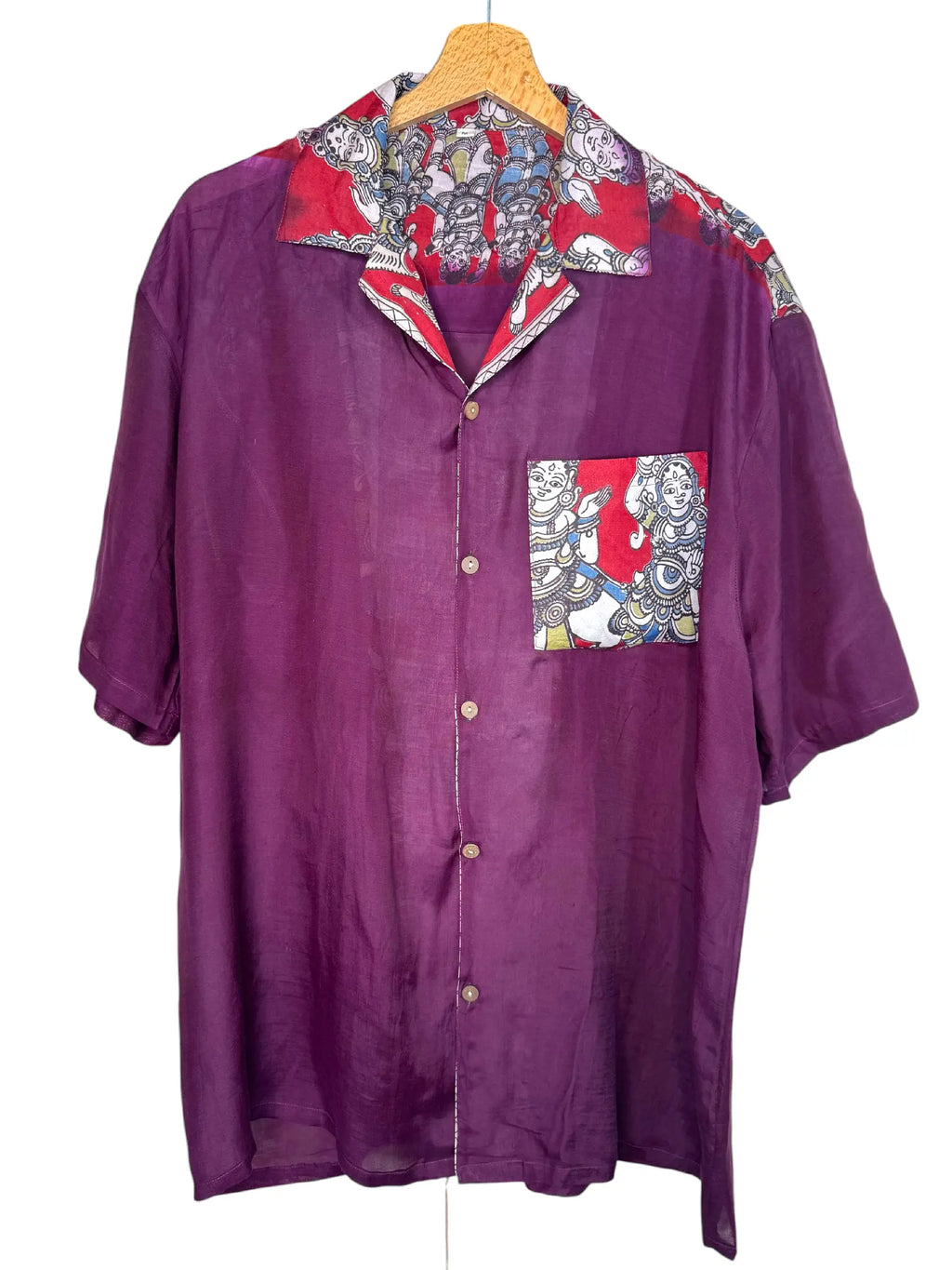 Camicia Etnica Kalamkari Figure Sacre Viola - Taglia M