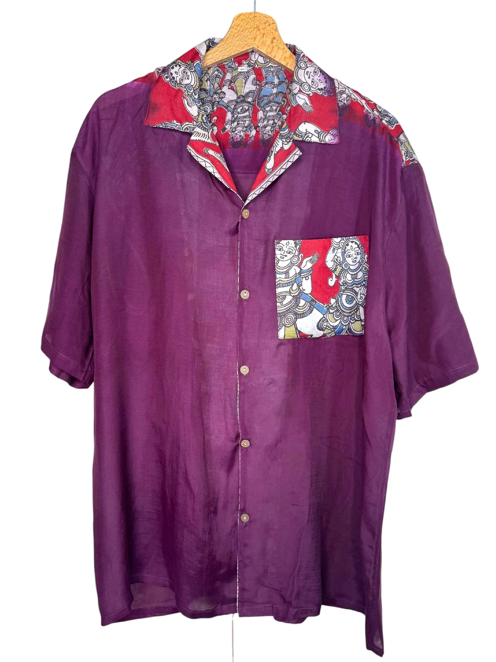 Camicia Etnica Kalamkari Figure Sacre Viola - Taglia M