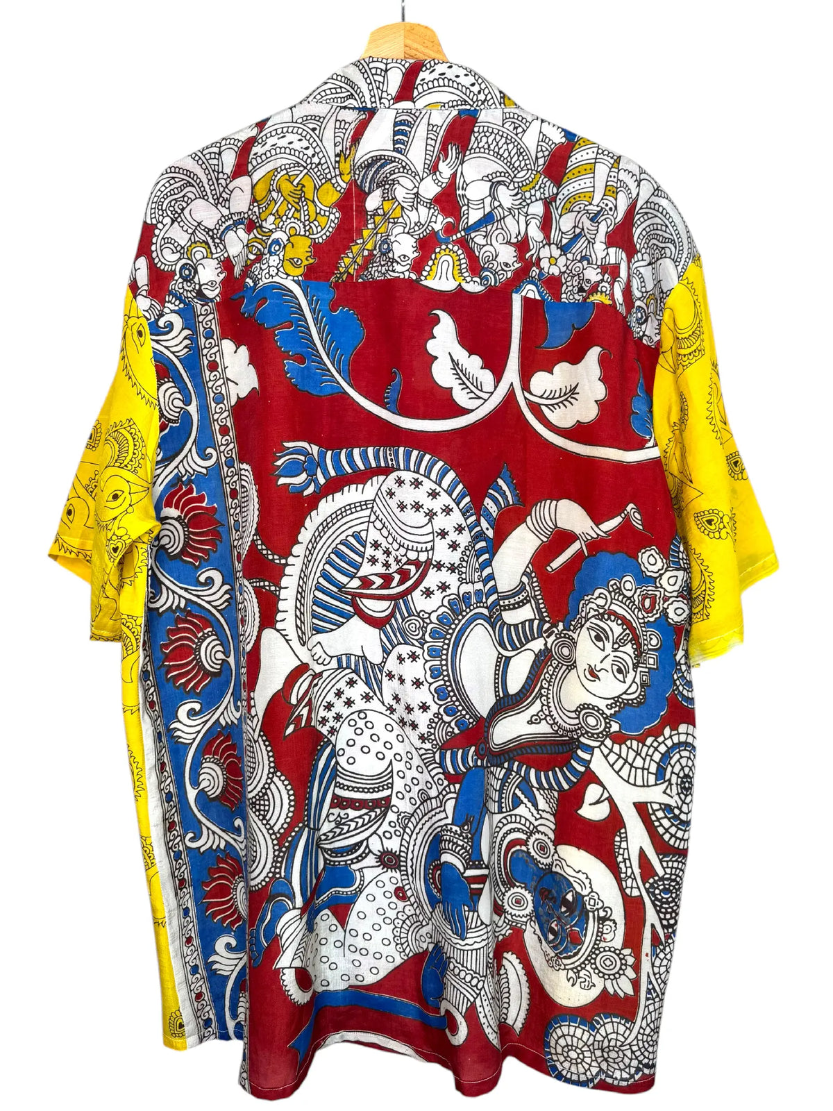 Camicia Etnica Kalamkari Divinità Cotone Giallo - Taglia L