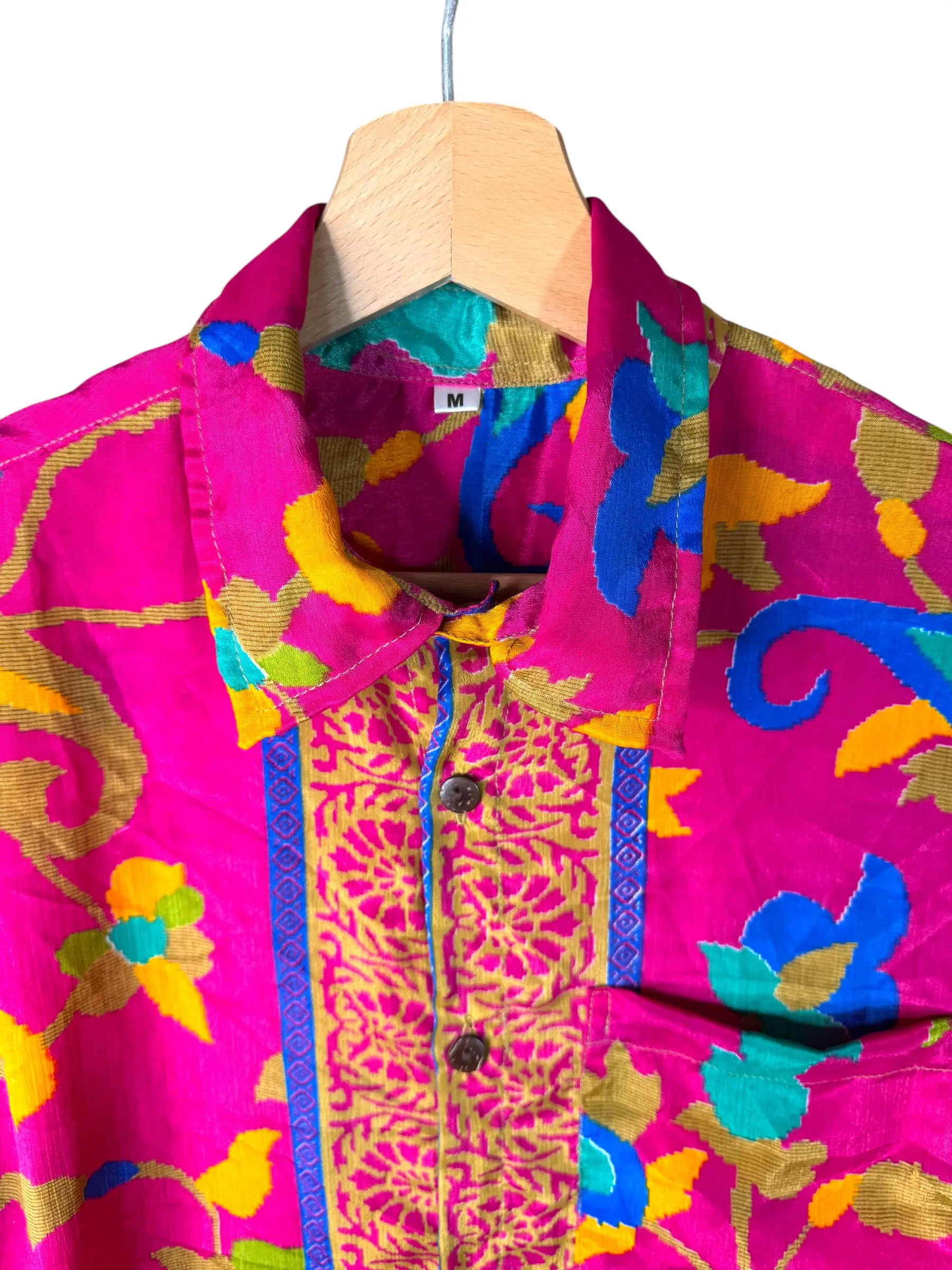 Camicia Floreale Fucsia Etnica - Sari Upcycled - Taglia M