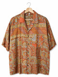 Camicia Etnica in Seta Sari Vintage Kilim Arancio Bruciato - Taglia L