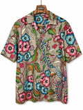 Camicia Etnica Seta Tussar Kalamkari Fiori e Fenice - Tg L