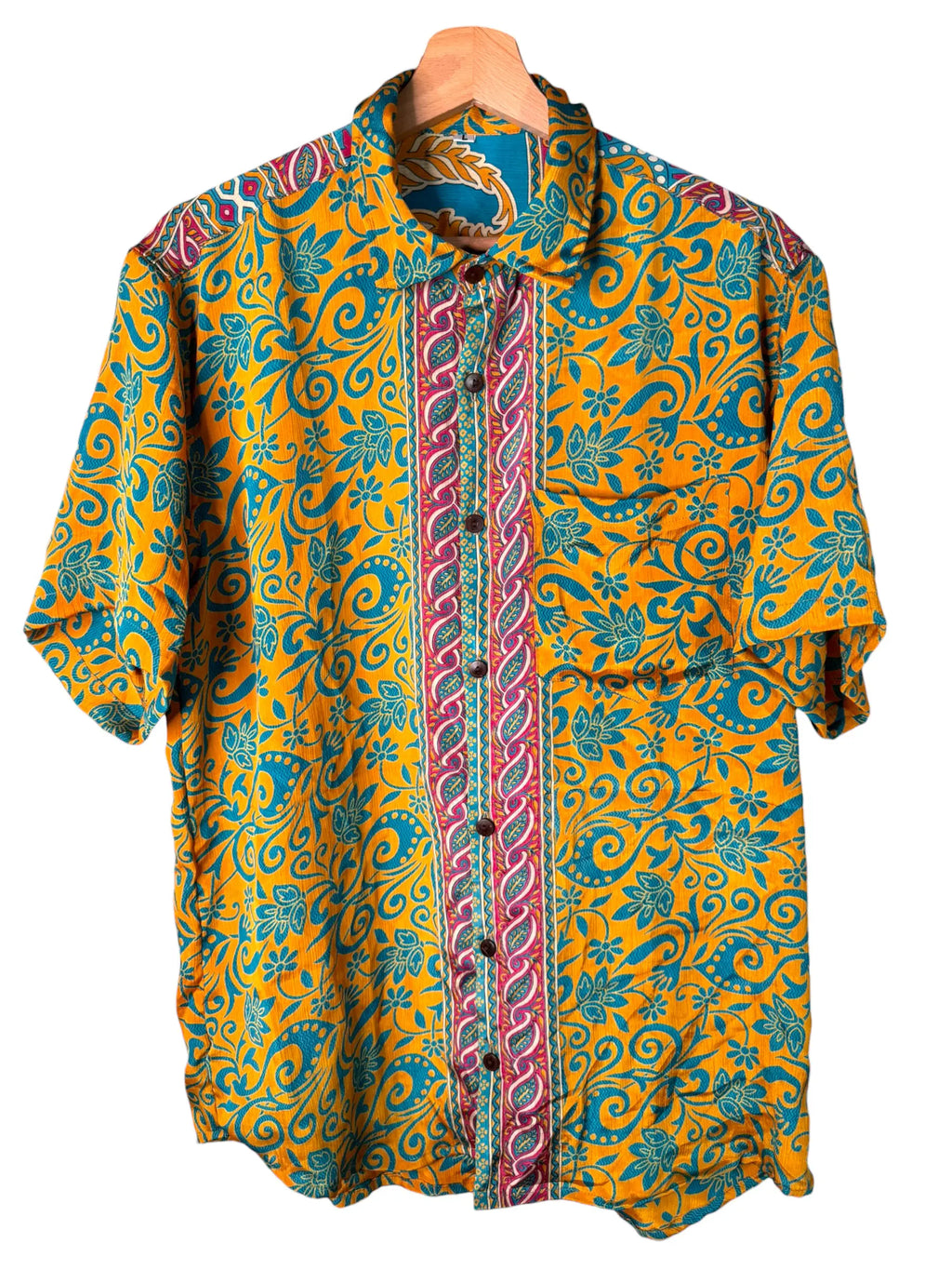 Camicia Particolare Arancione e Turchese - Sari - Taglia L