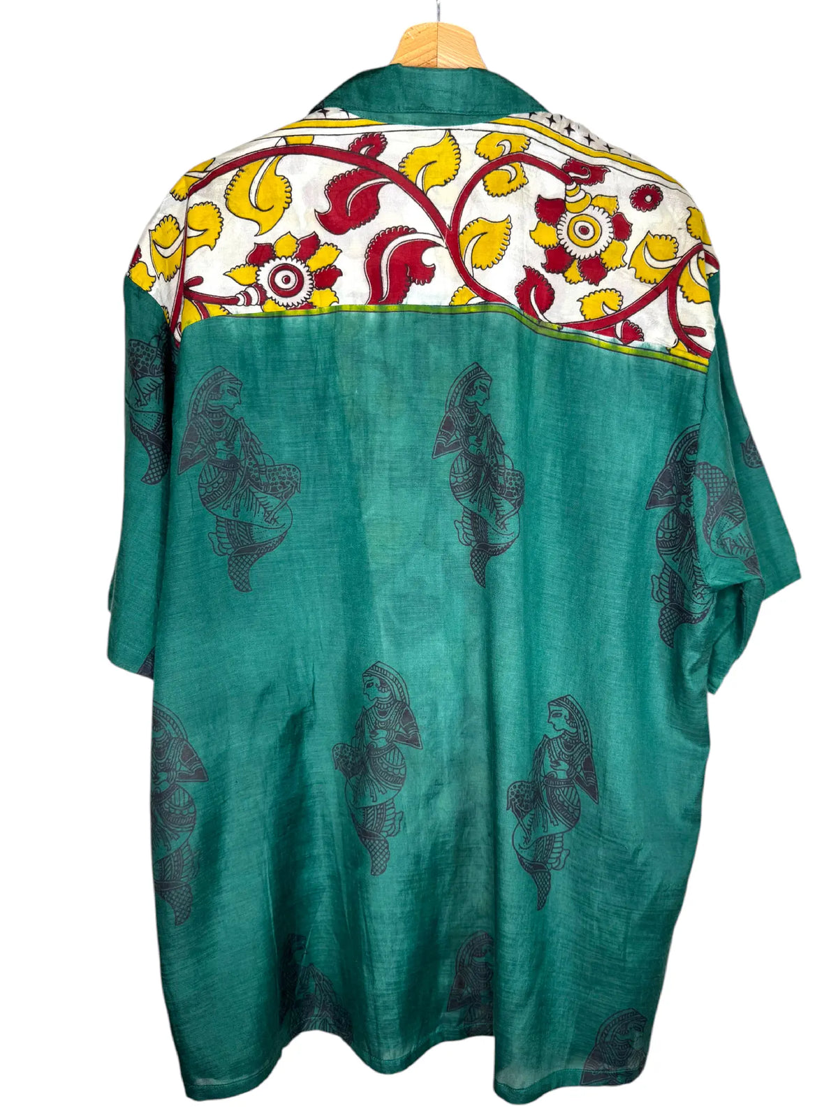 Camicia Etnica Kalamkari Danzatrici Cotone Verde - Taglia L