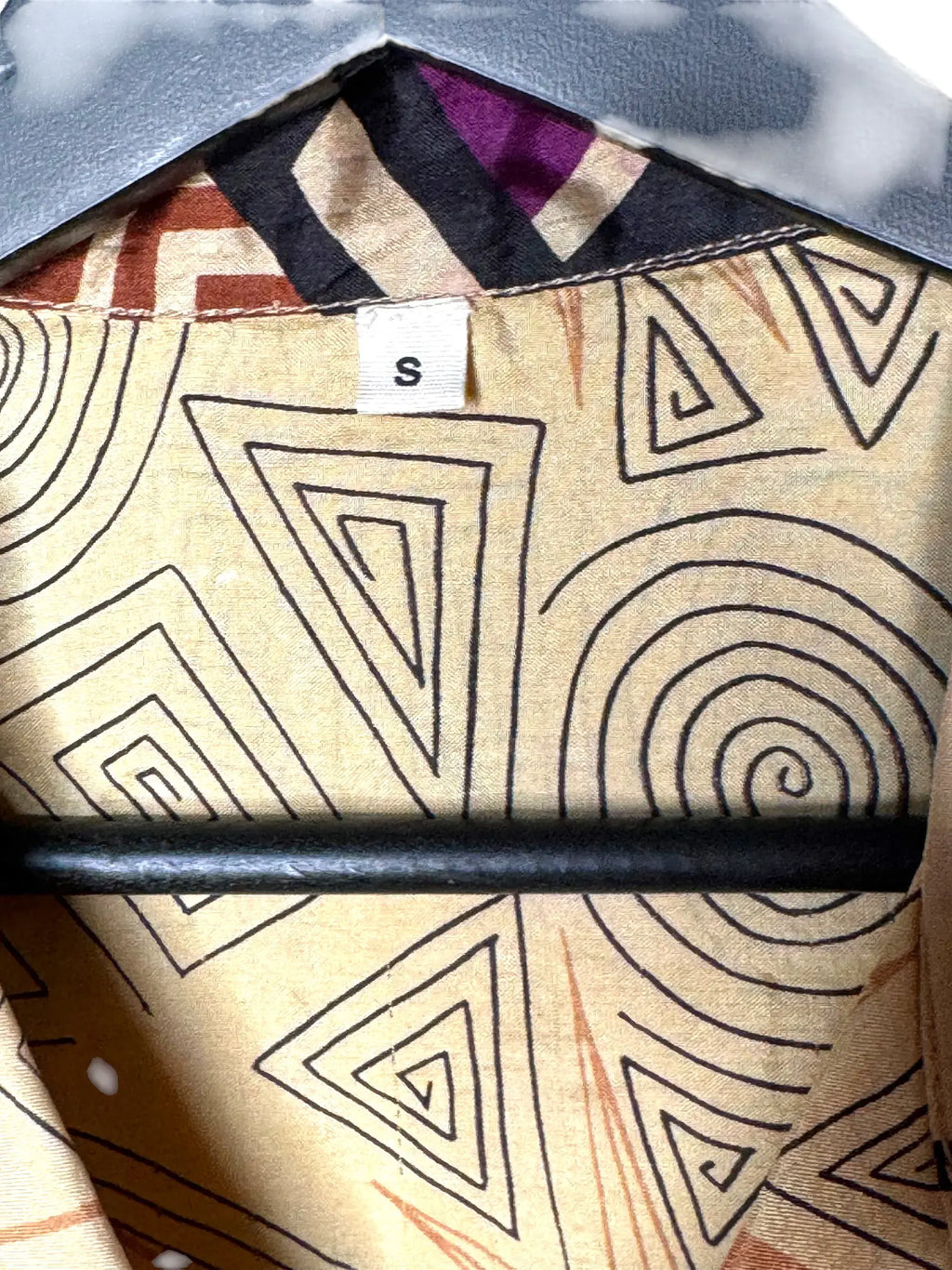 Camicia Etnica in Seta Sari Geometrico Kaleidoscopio - S