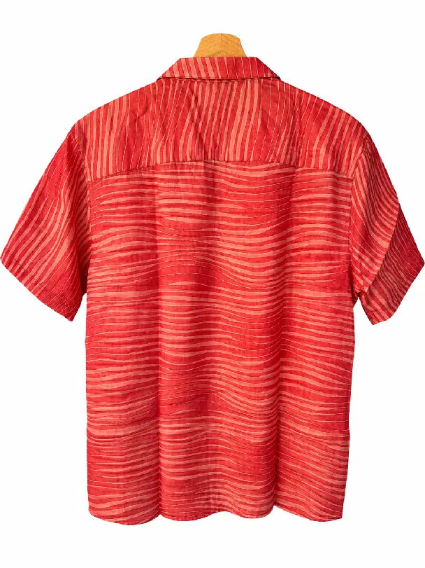 Camicia in Seta Sari Righe Rosse Tonali Unisex - Taglia M