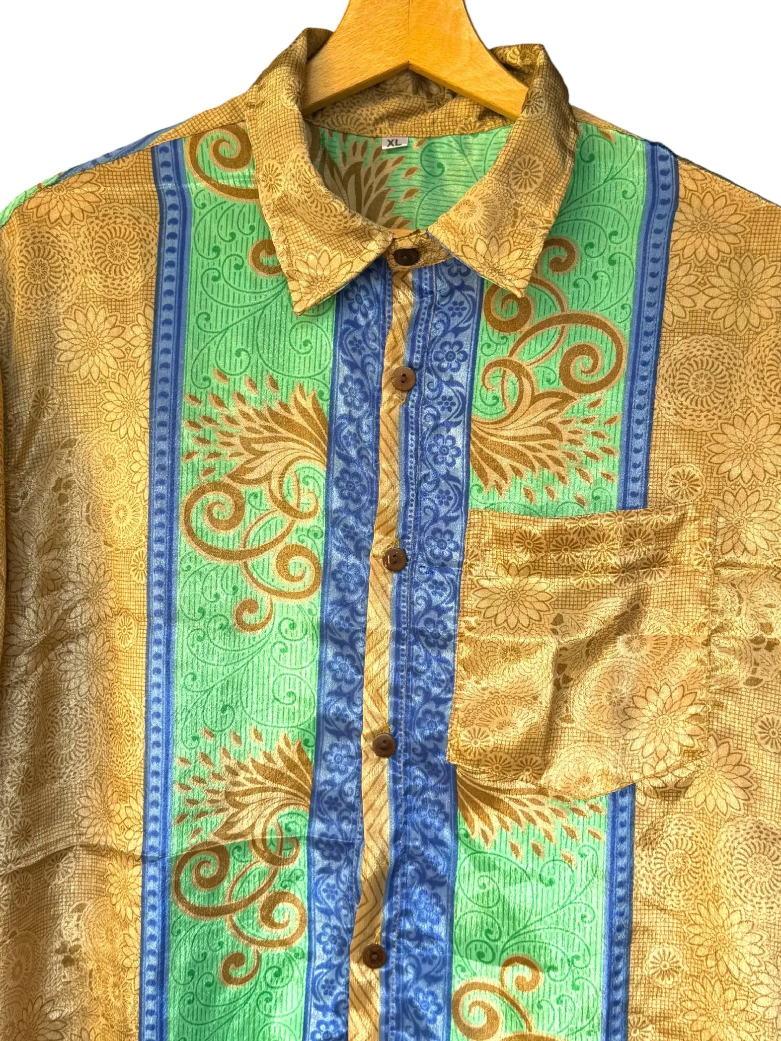 Camicia Etnica Oro Menta - Floreale Arabesco Boho Sari - Taglia XL