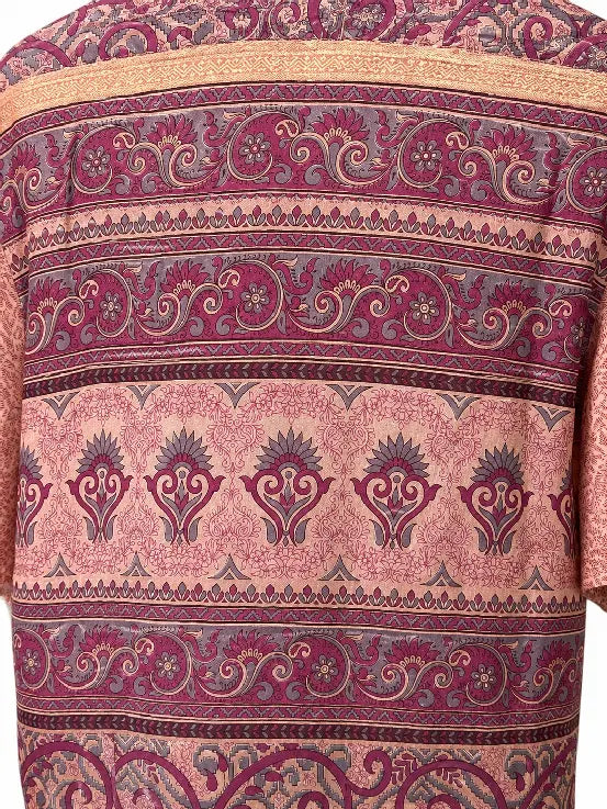 Camicia in Seta Sari Paisley Bordure Terracotta e Bordeaux - Taglia S