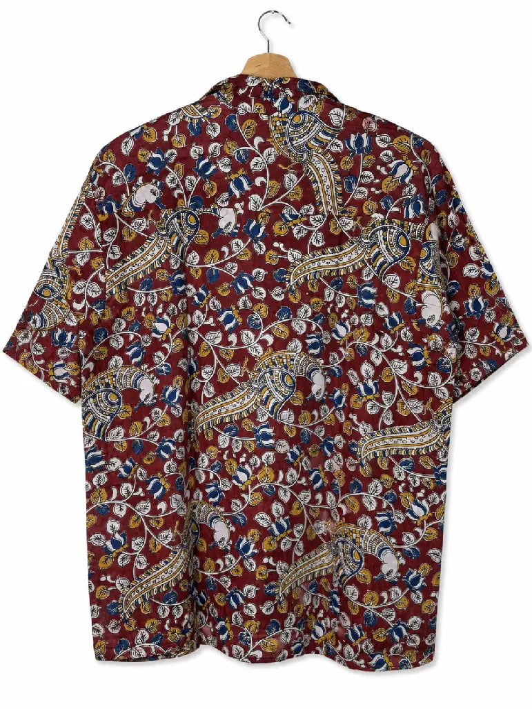 Camicia Sari Block Print Bordeaux Pavoni Unisex - Taglia S CAMICIE PARTICOLARI