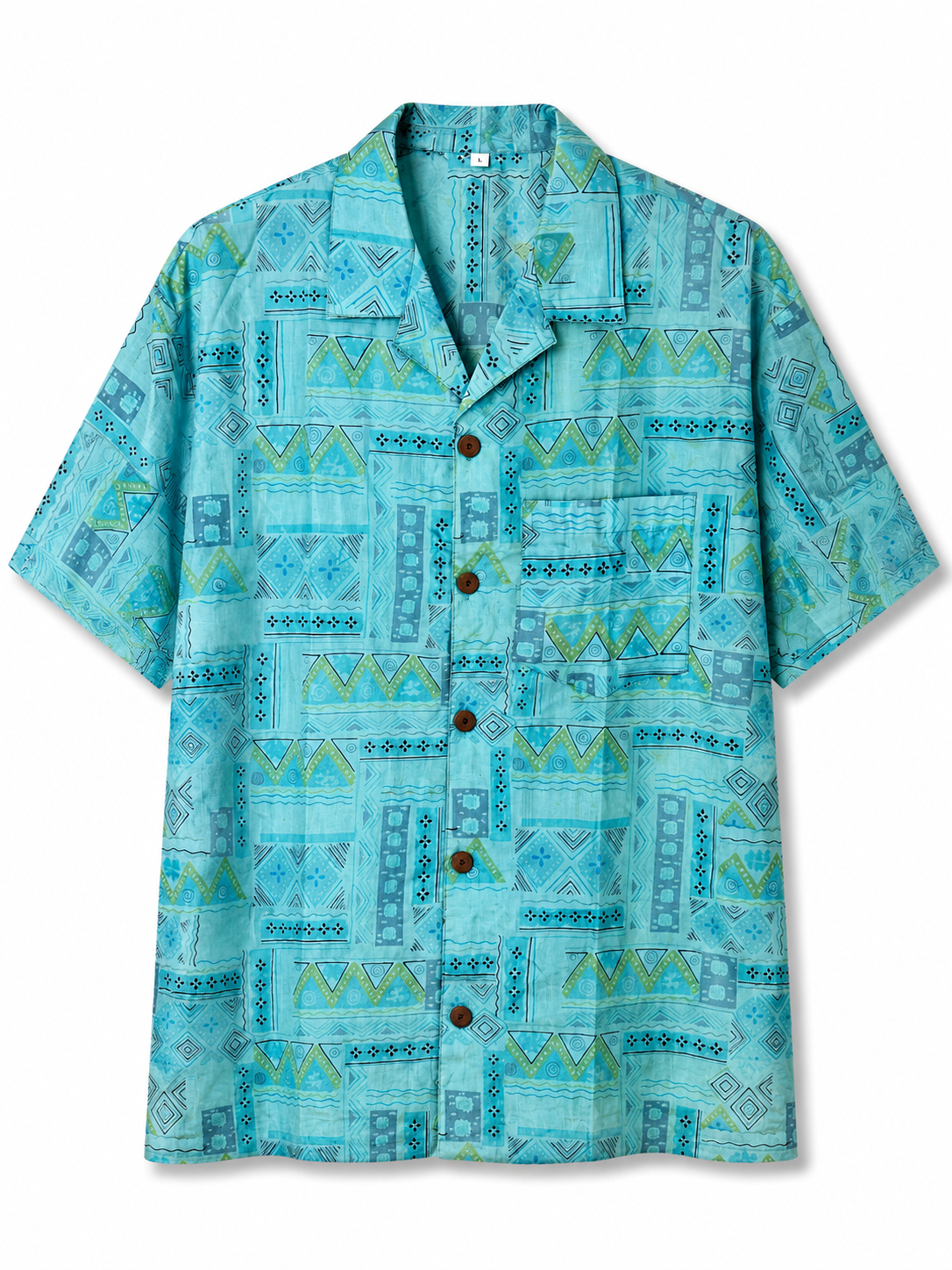 Camicia in Seta Sari Etnica Turchese Geometrica Unisex - Taglia L