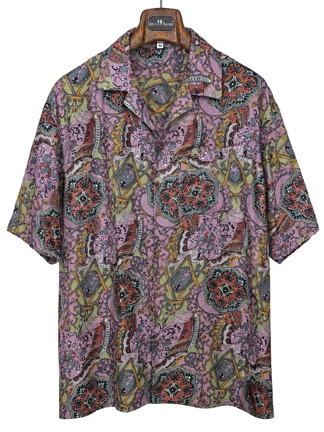 Camicia Etnica in Seta Sari Vintage Medaglioni Malva - Taglia XL