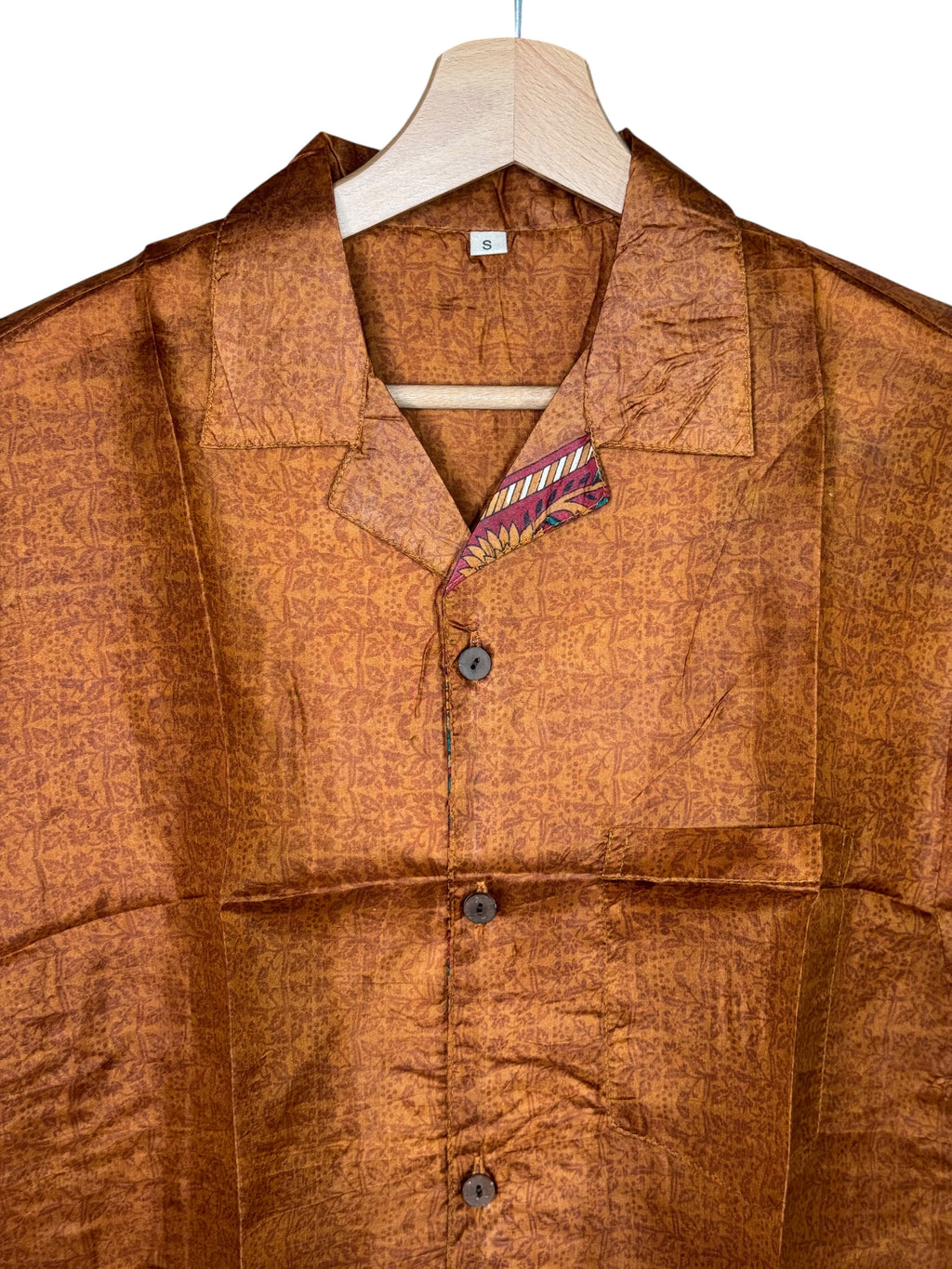 Camicia in Seta Sari Tono su Tono Ambra e Rame Unisex - Taglia S