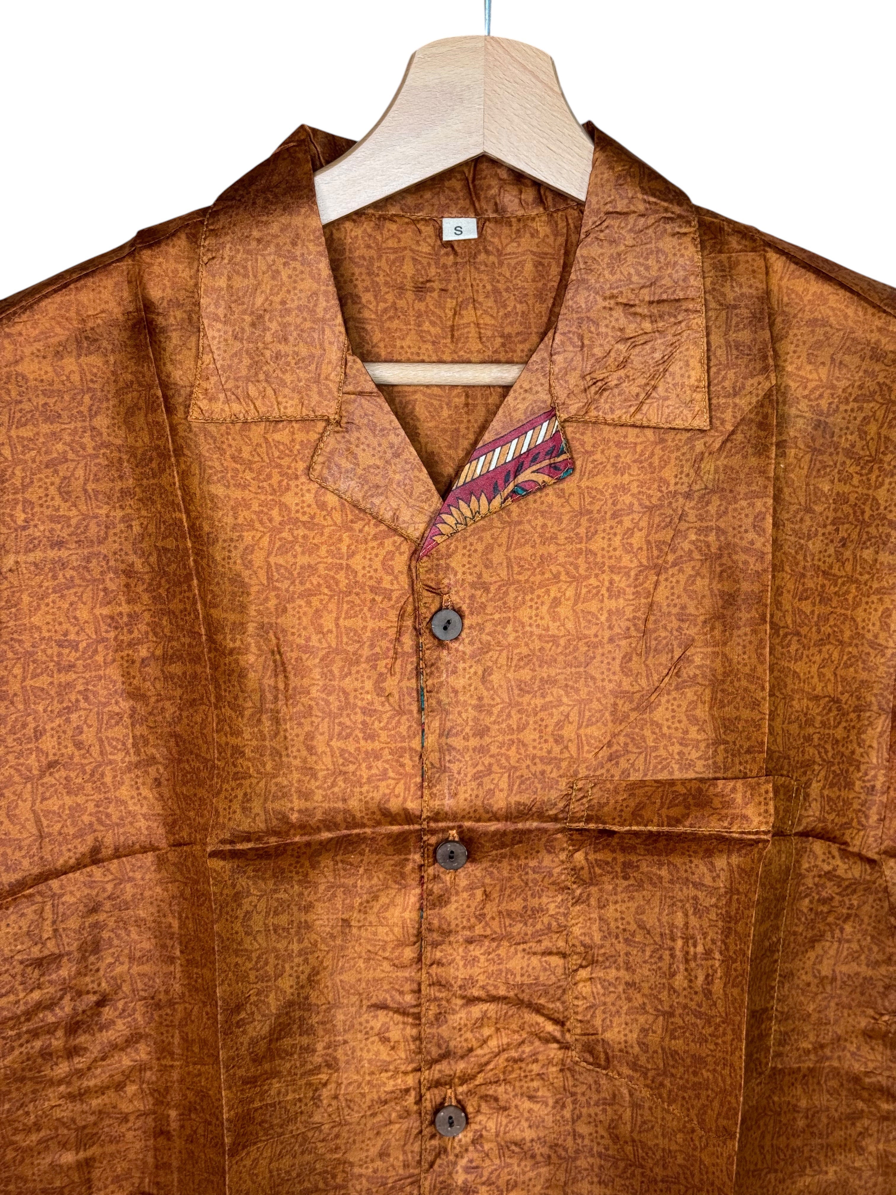 Camicia in Seta Sari Tono su Tono Ambra e Rame Unisex - Taglia S