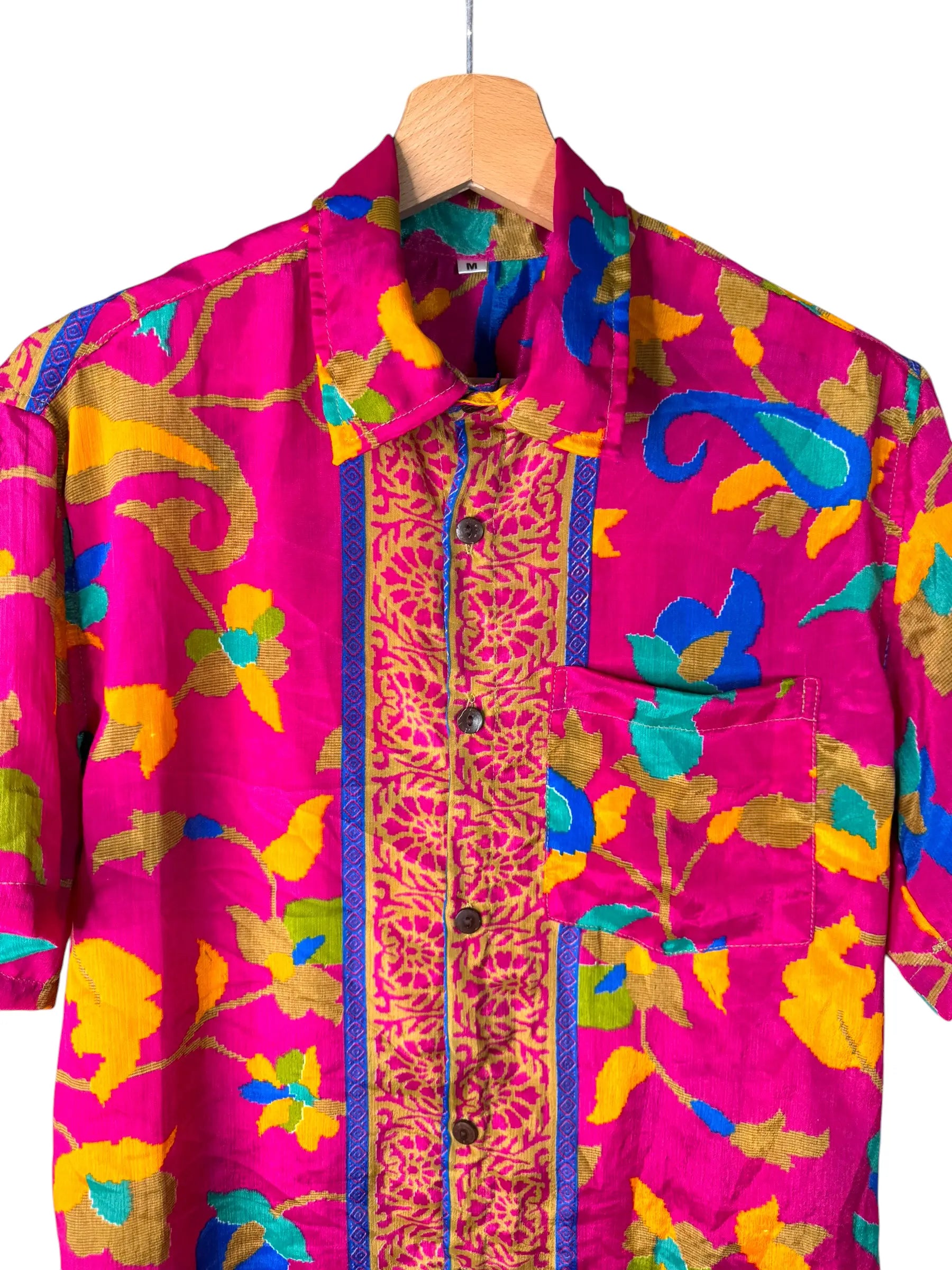 Camicia Floreale Fucsia Etnica - Sari Upcycled - Taglia M