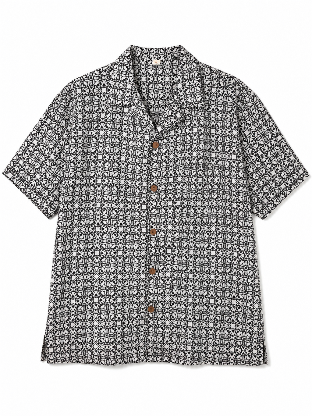 Camicia in Seta Sari Caleidoscopica Bianco Nero Unisex - Taglia XL