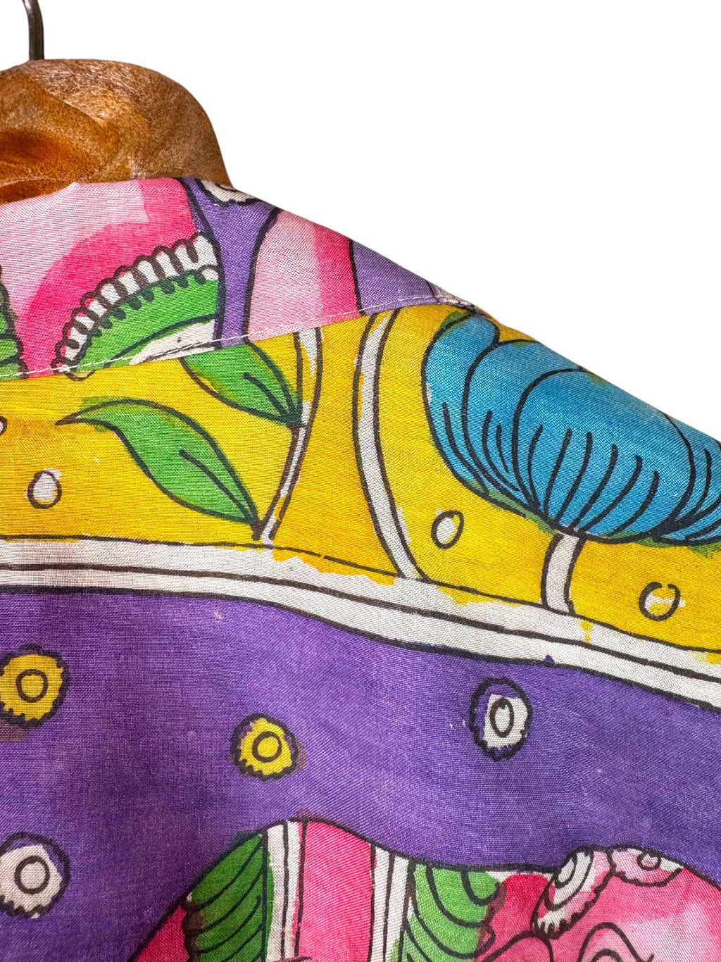 Camicia Etnica Seta Tussar Kalamkari Elefanti Rosa - Taglia L