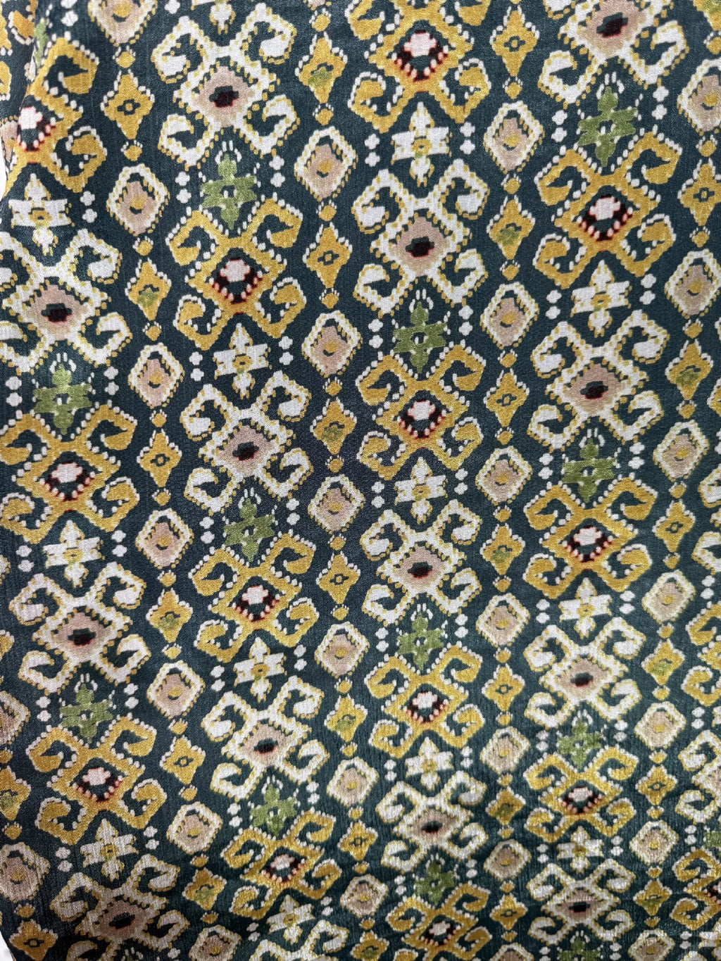 Camicia Etnica Verde Ocra - Ikat Geometrico Boho Sari - Taglia L CAMICIE PARTICOLARI