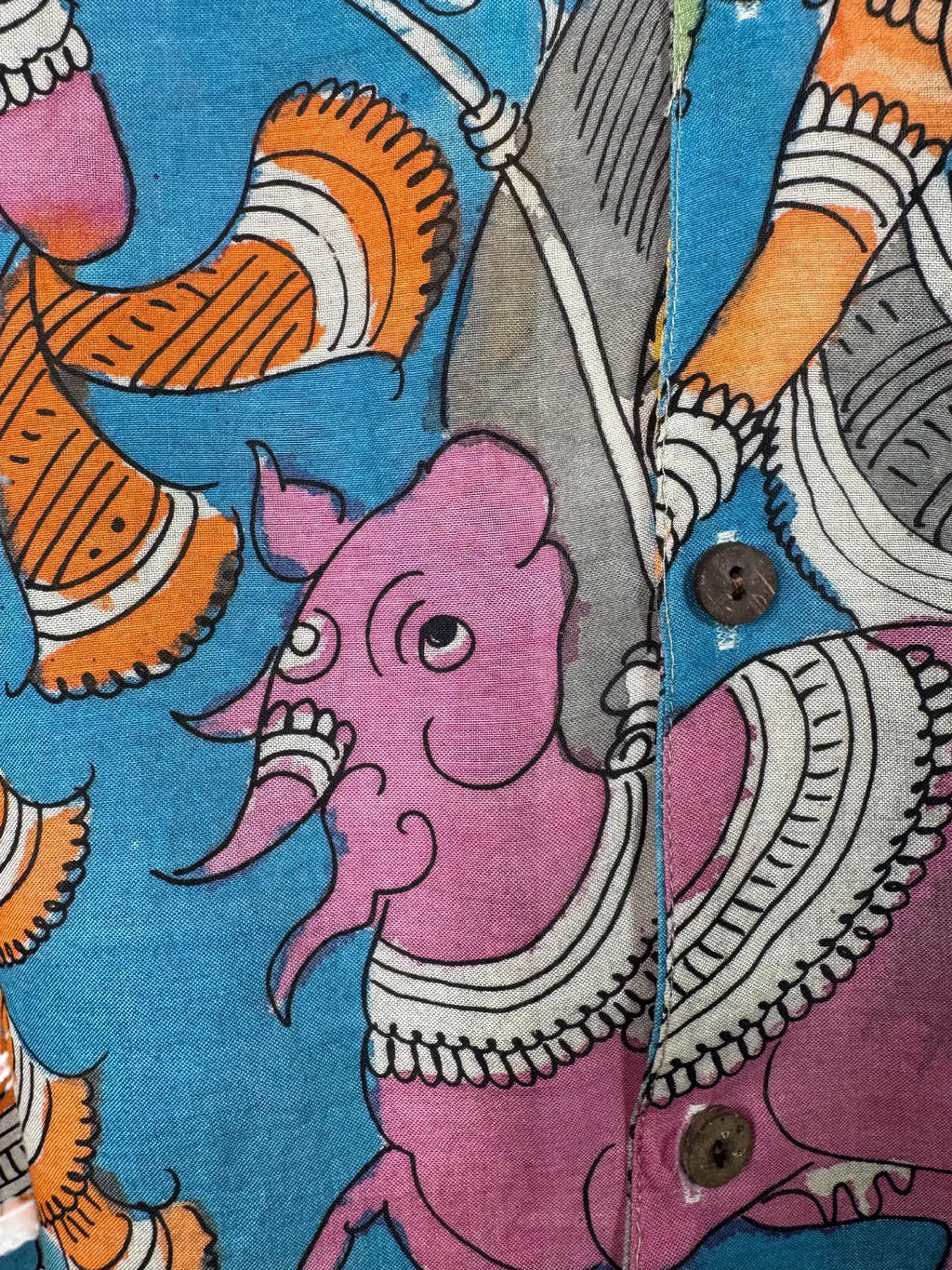 Camicia Etnica Seta Tussar Kalamkari Figure Devozionali - XL