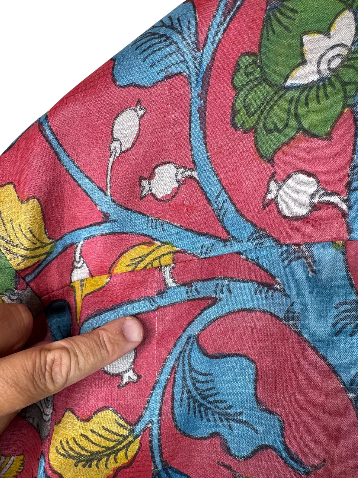 Camicia Etnica Seta Tussar Kalamkari Krishna e Albero - XL