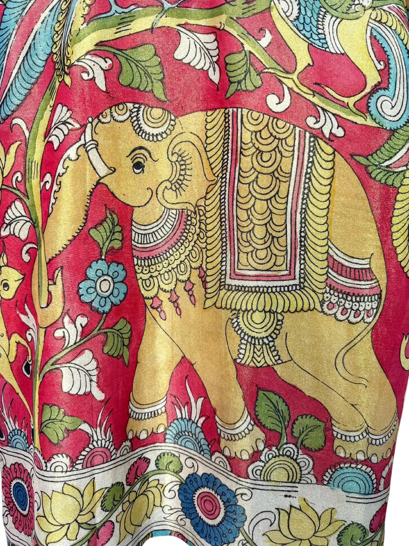 Camicia Etnica Seta Tussar Filo Oro Elefante Fiori - S