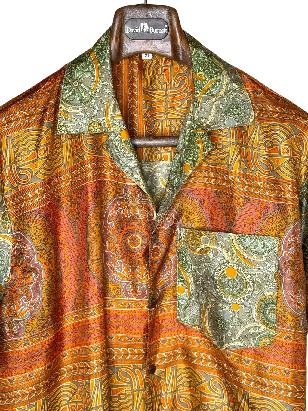Camicia Etnica in Seta Sari Vintage Paisley Salvia Ruggine - Taglia S