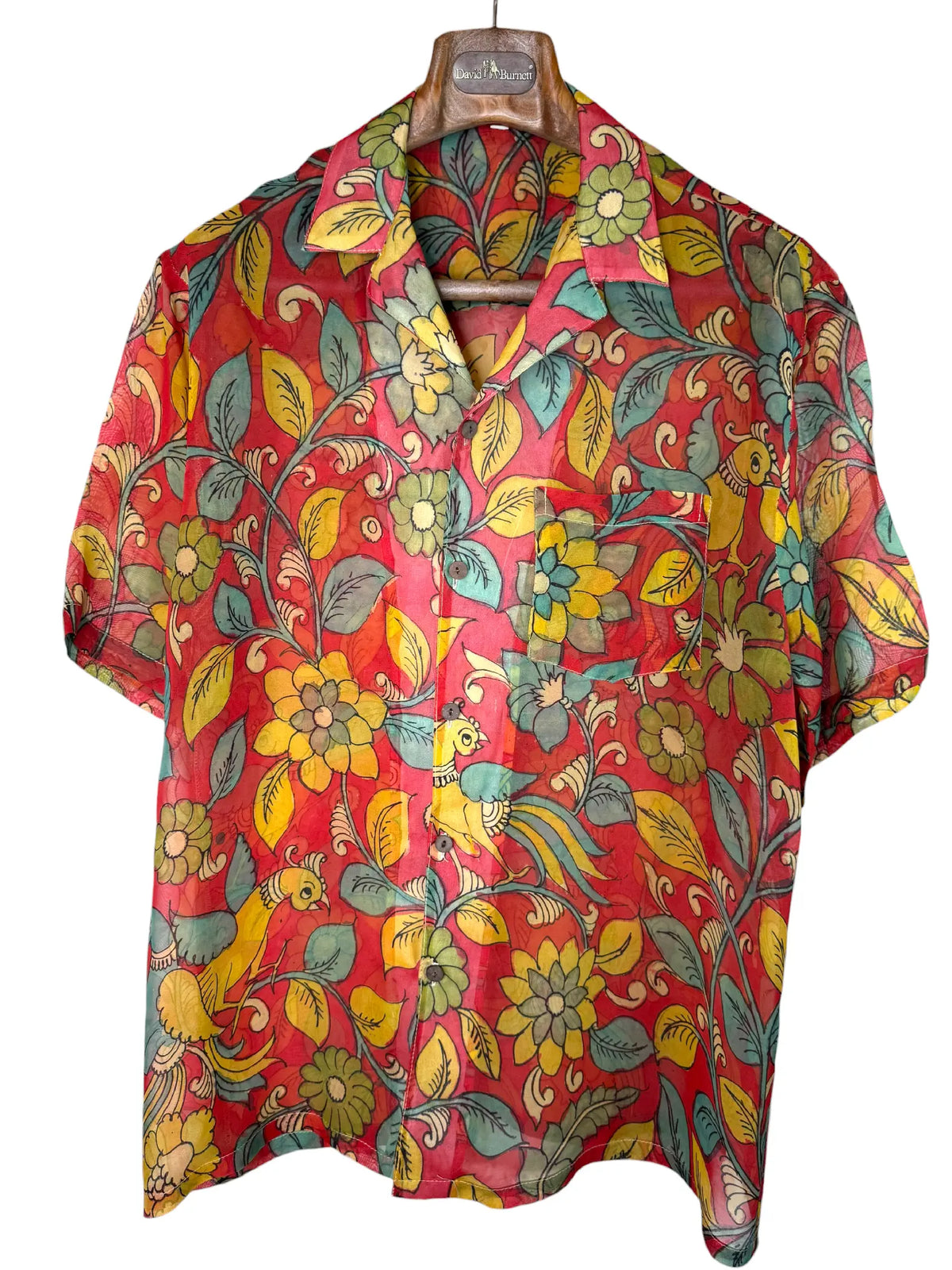 Camicia Etnica Seta Tussar Organza Fenici Fiori - Tg M