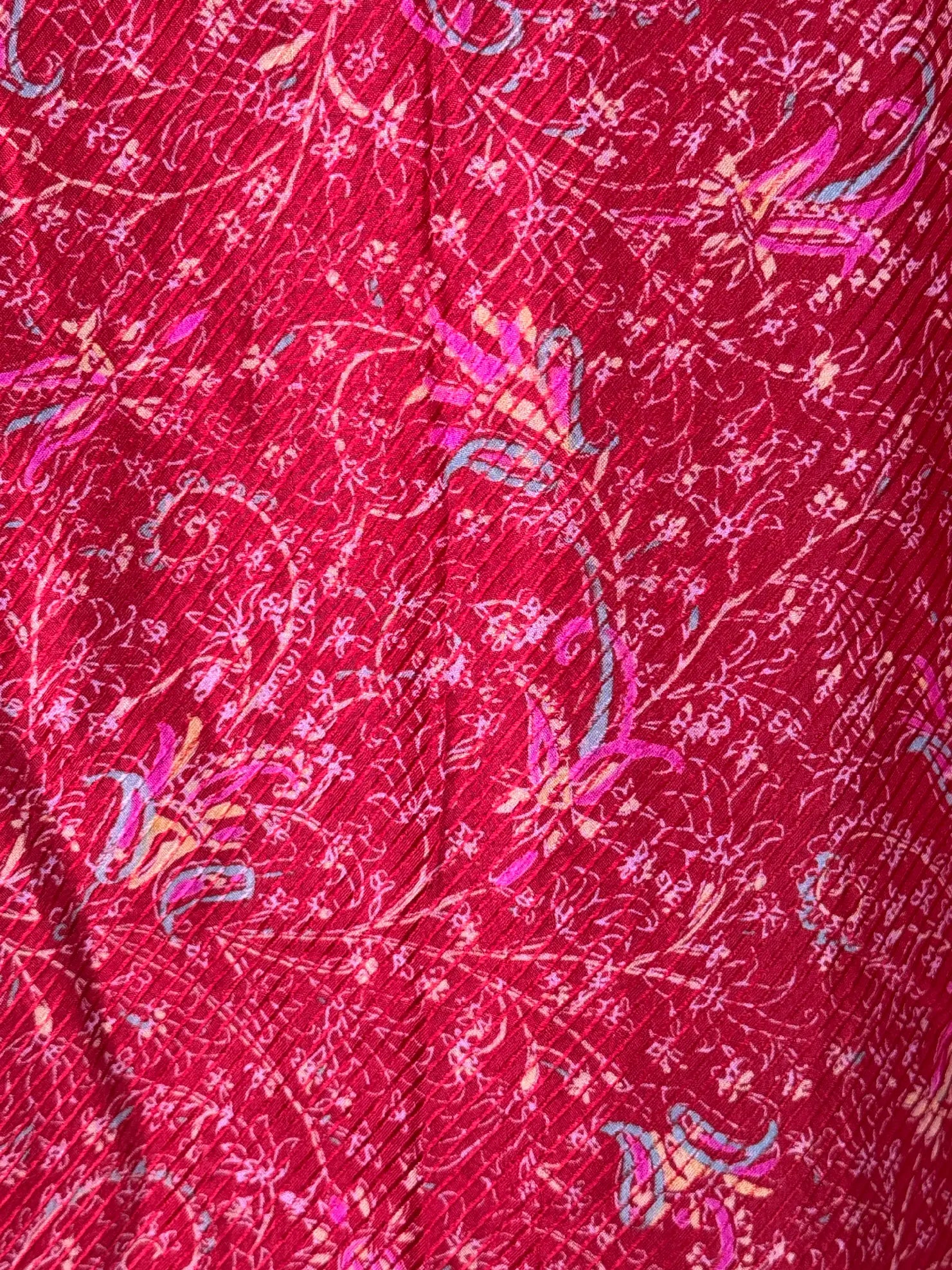Camicia in Seta Sari Paisley Rosso Fuoco Floreale Unisex - Taglia S