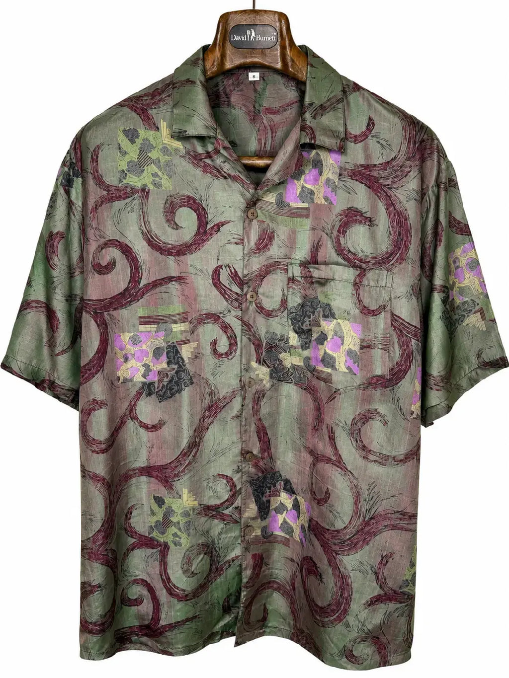 Camicia Etnica in Seta Sari Vintage Cangiante Salvia - Taglia S
