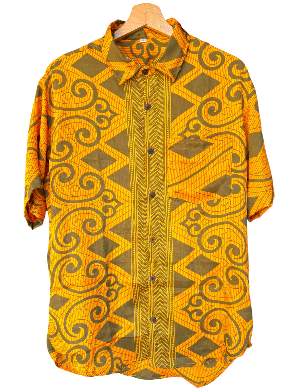 Camicia Etnica Arancio Verde Geometrica Boho Sari - Unisex - Taglia L CAMICIE PARTICOLARI